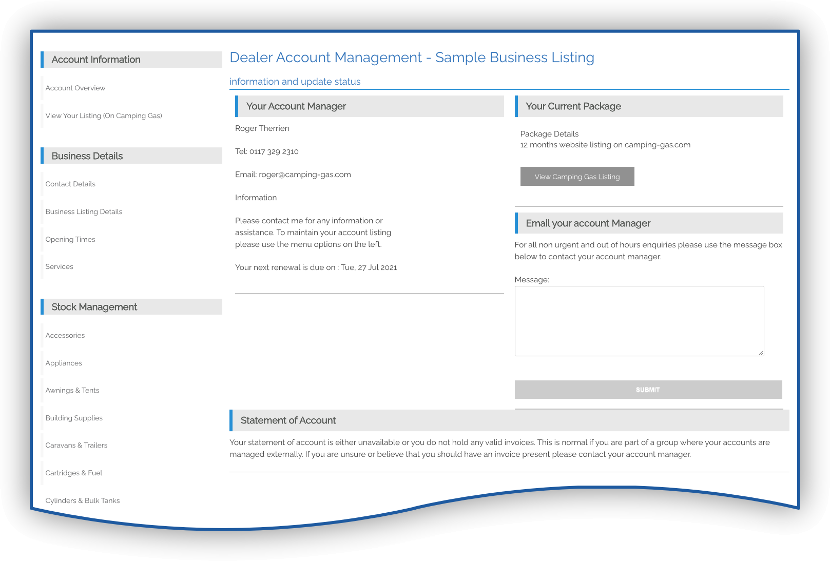 Dealer Account Management Page